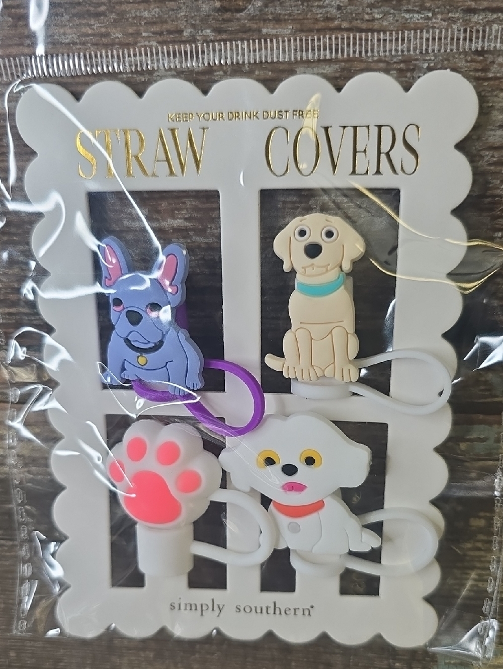 Simply Southern Dog Straw Covers - Cute Multicolor Paw & Pup Set, NWT